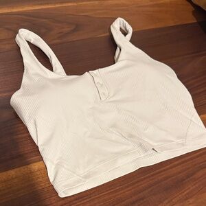 Lululemon Cream Ribbed Crop Top size 4 small athleisure neutral Henley tan